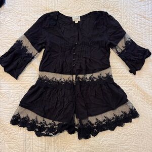 La Hearts Black Lace Trim Blouse